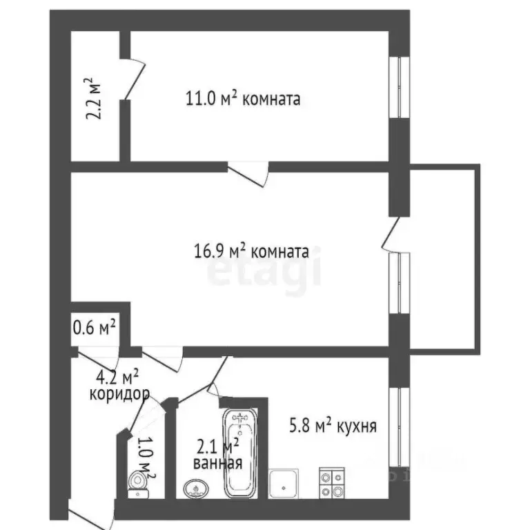 2-к кв. Санкт-Петербург Авиационная ул., 36 (44.0 м) - Фото 2