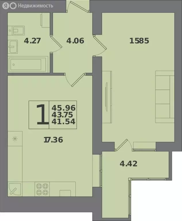 1-комнатная квартира: Калининград, Крейсерская улица, 13к1 (45.96 м) - Фото 0