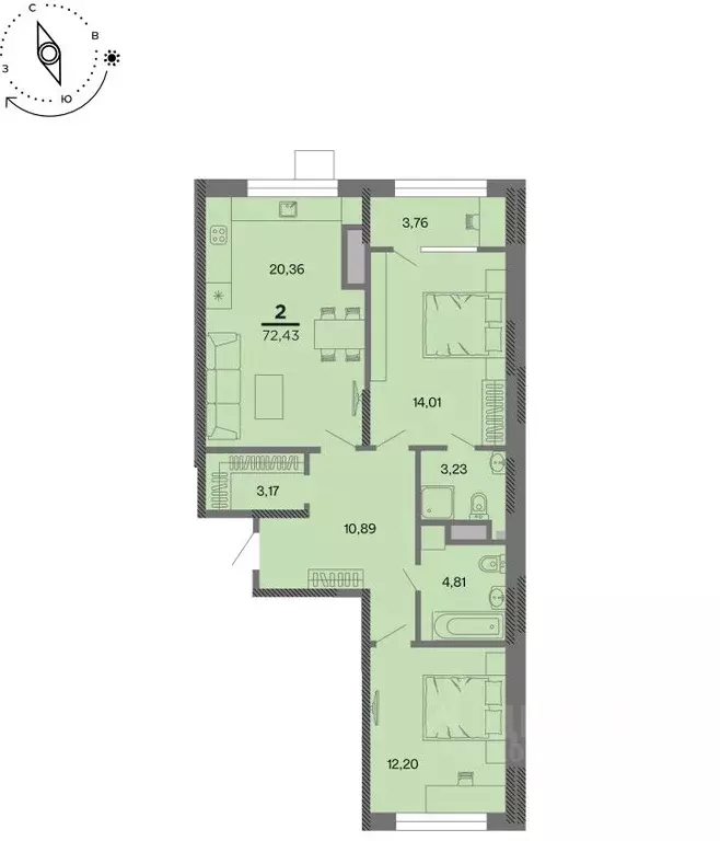 2-к кв. Рязанская область, Рязань Метропарк тер., Метропарк жилой ... - Фото 1