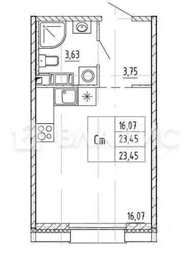 Студия Санкт-Петербург Пулковское ш., 115к3 (23.85 м) - Фото 2