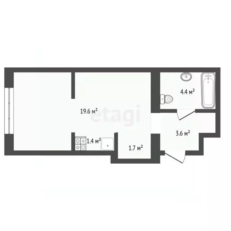 Студия Тюменская область, Тюмень ул. Республики, 204к12 (30.8 м) - Фото 2