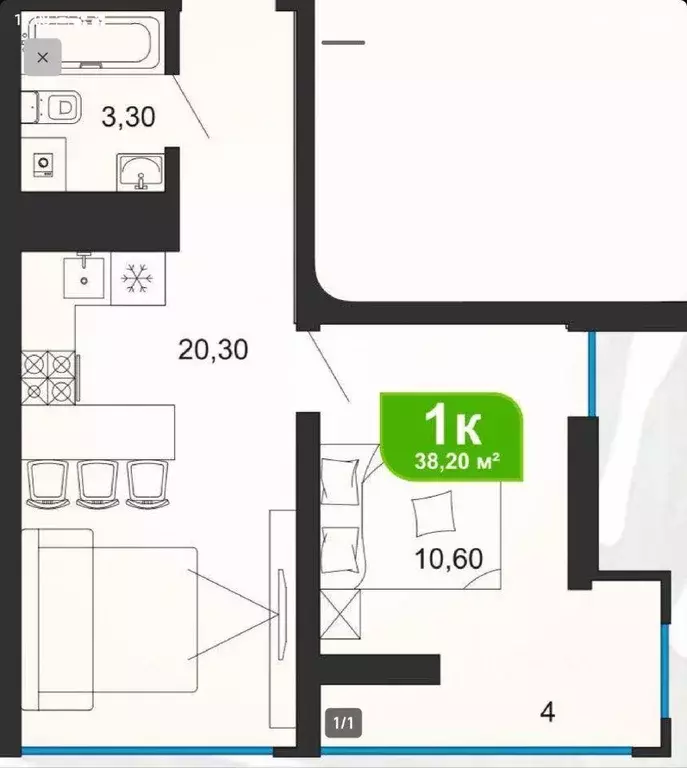 Квартира, 2 комнаты, 38 м - Фото 1