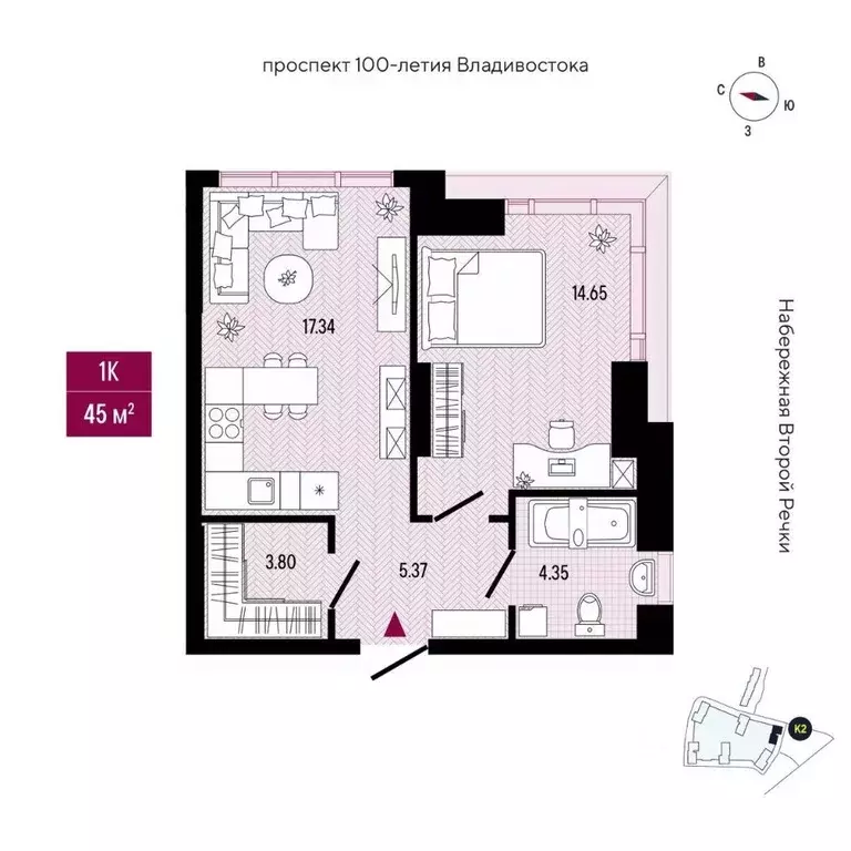 1-к кв. Приморский край, Владивосток просп. 100-летия Владивостока, ... - Фото 2