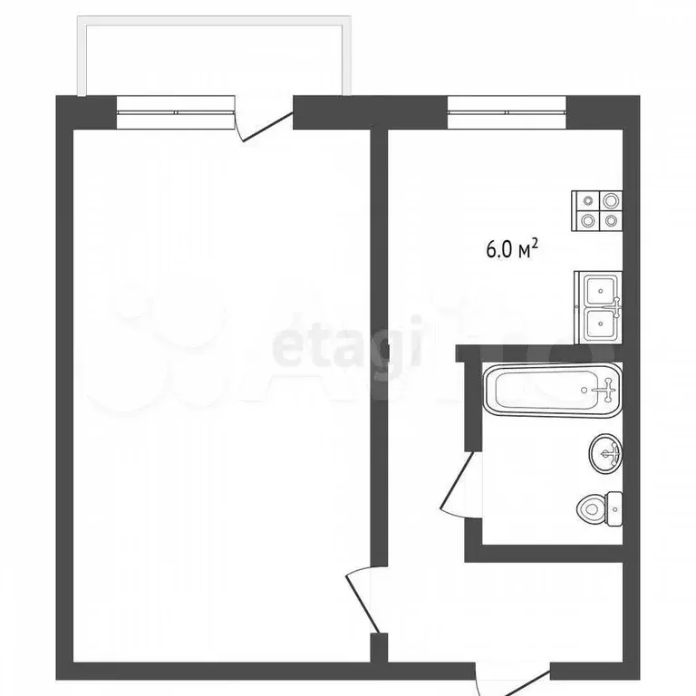 1-к. квартира, 33,4 м, 1/5 эт. - Фото 0