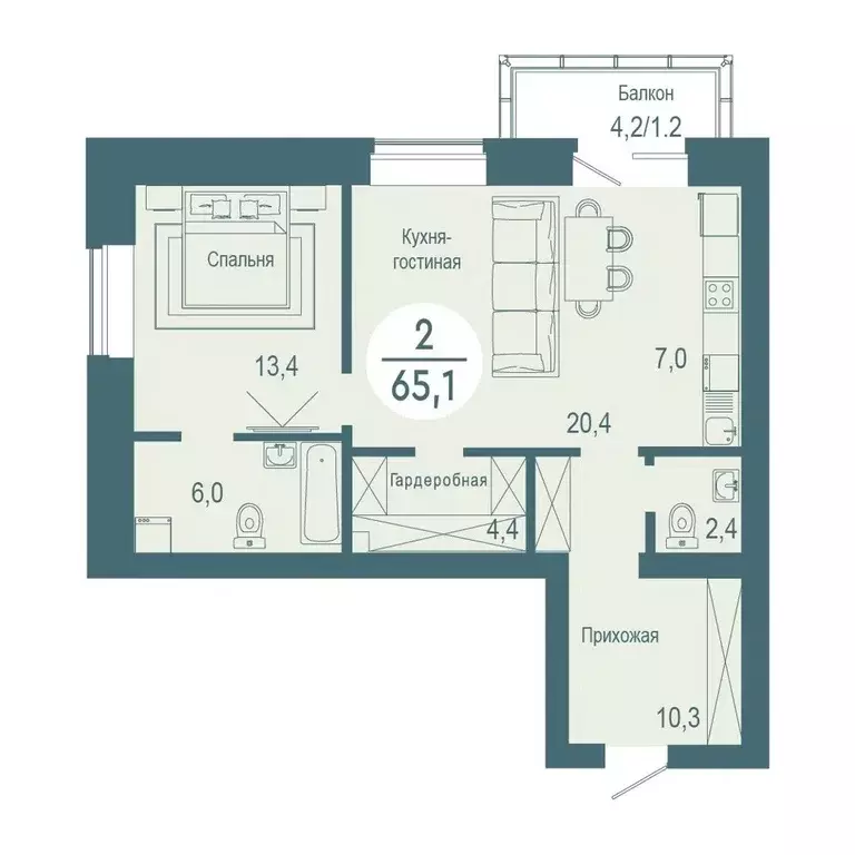 Продаётся 1-к квартира, 65.1 м - Фото 0
