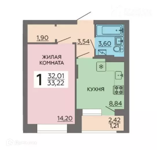 Продаётся 1-к квартира, 33.22 м - Фото 1