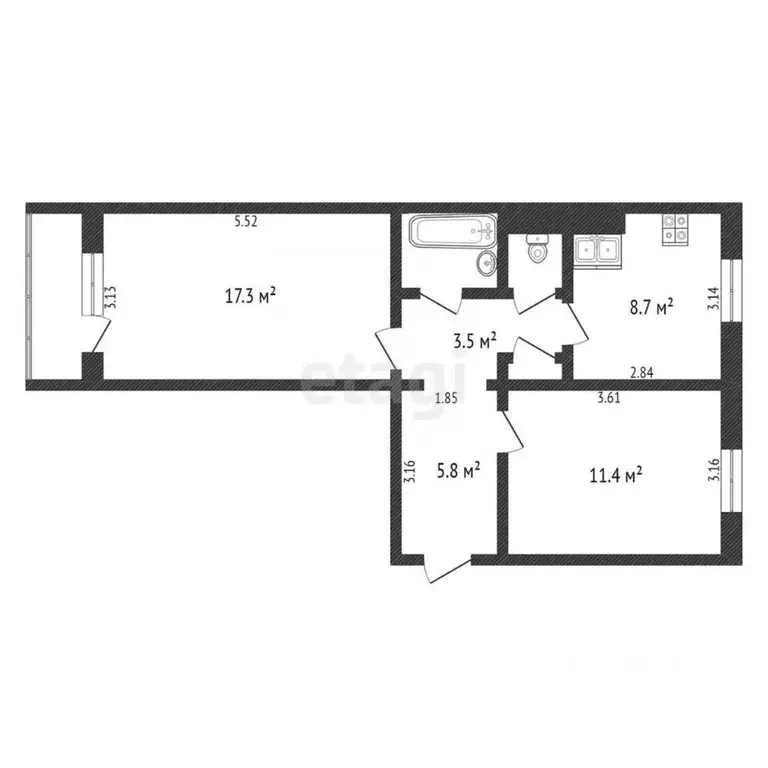 2-к кв. Ямало-Ненецкий АО, Ноябрьск ул. 8 Марта, 11 (51.3 м) - Фото 1