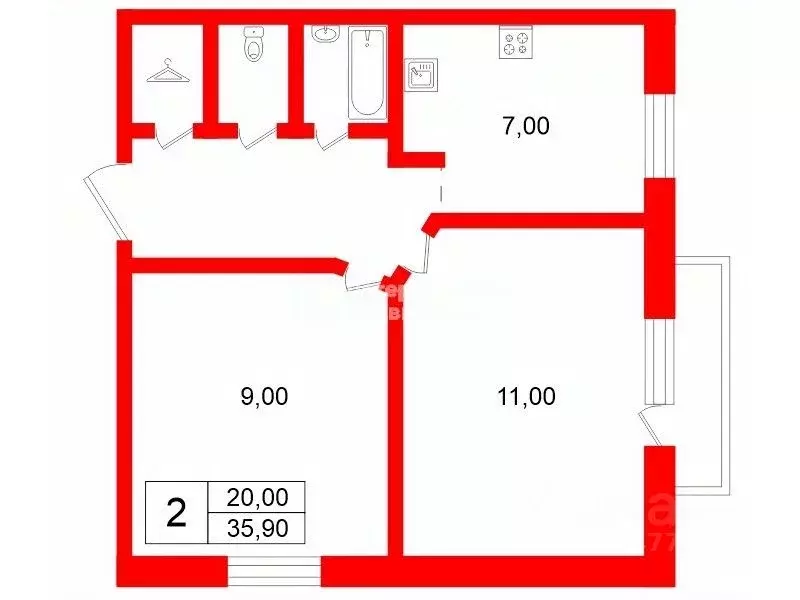 2-к кв. Санкт-Петербург, Санкт-Петербург, Красное Село Красногородская ... - Фото 2