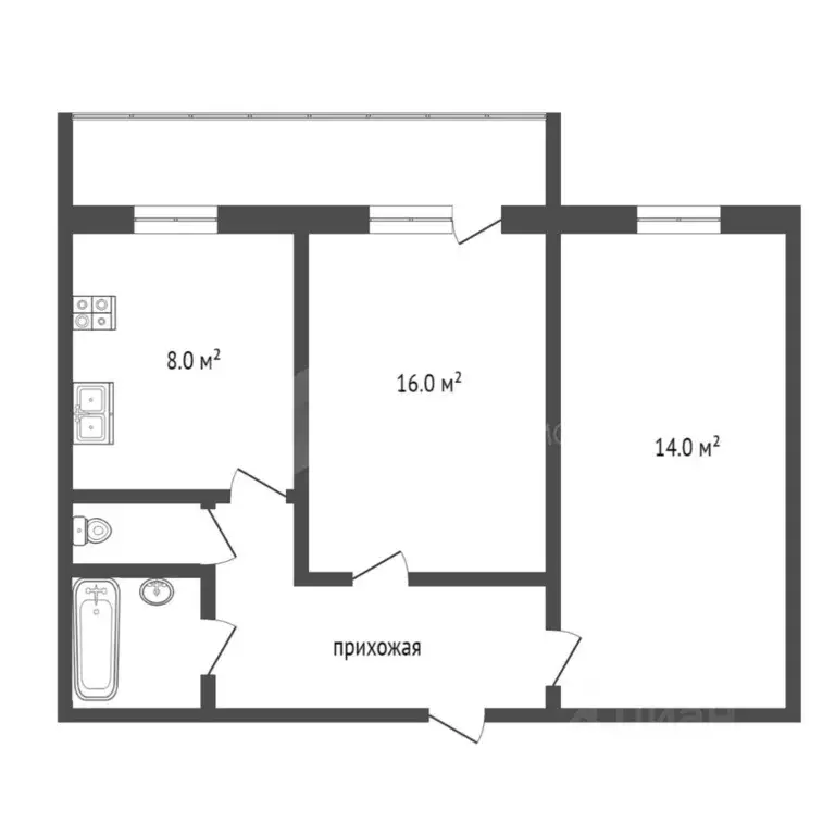 1-к кв. Тюменская область, Тюмень Профсоюзная ул., 13 (47.2 м) - Фото 2