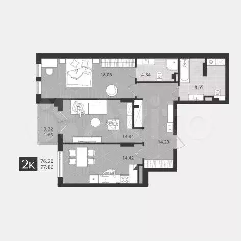 2-к. квартира, 77,9 м, 1/4 эт. - Фото 1