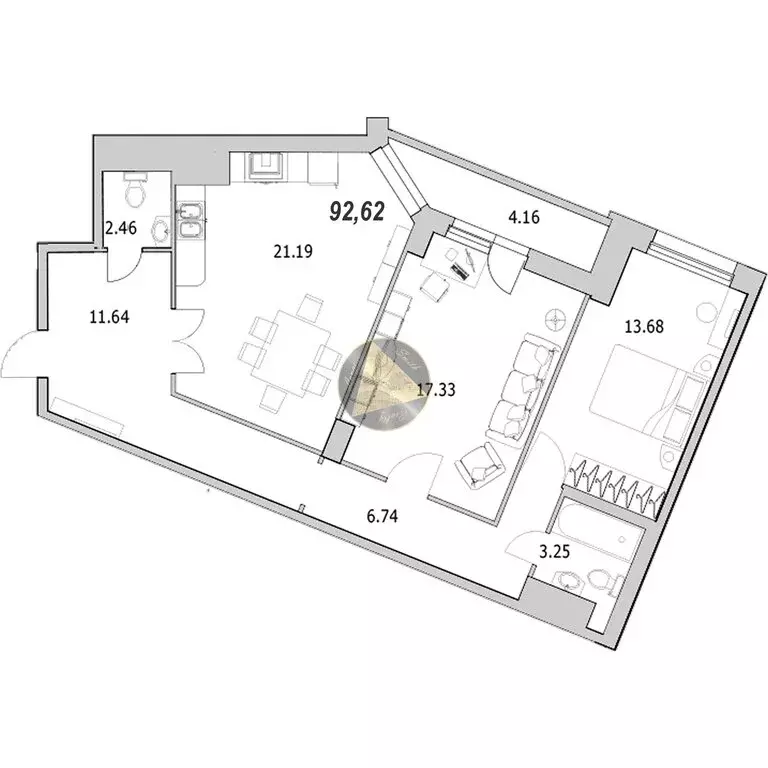2-комнатная квартира: Санкт-Петербург, улица Кустодиева, 5к1 (92.62 м) - Фото 0