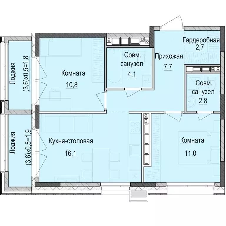 2-комнатная квартира: Казань, жилой комплекс Паркмаяк (59 м) - Фото 0