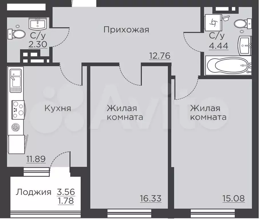 2-к. квартира, 64,6м, 8/18эт. - Фото 1