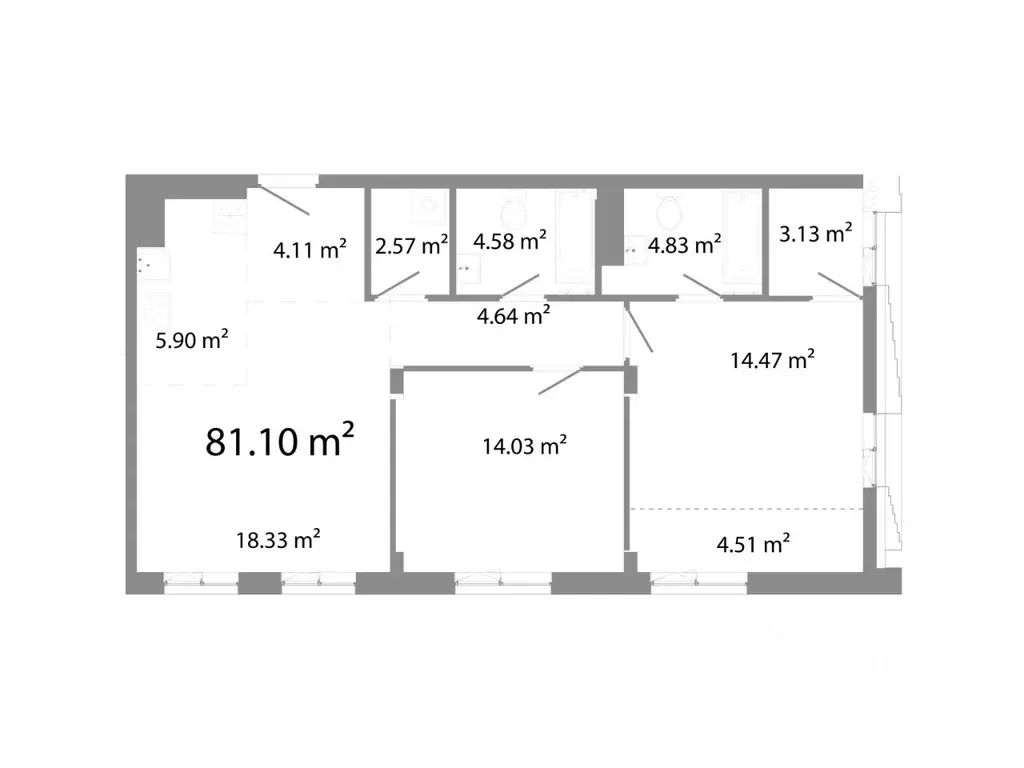 2-к кв. Челябинская область, Челябинск ул. Худякова, 18/2 (81.1 м) - Фото 0