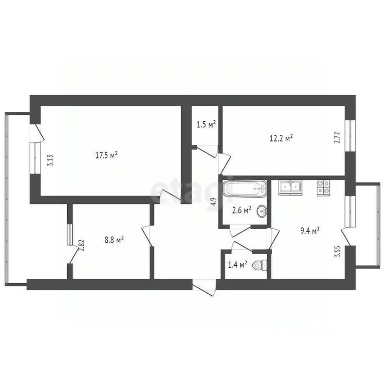 3-к кв. Крым, Бахчисарай ул. Фрунзе, 50Б (64.3 м) - Фото 2