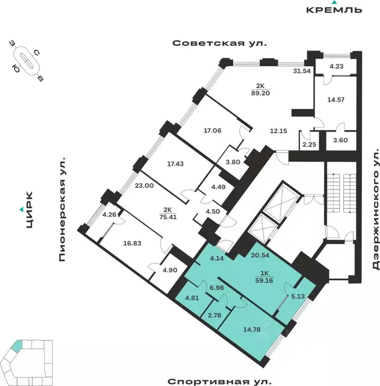1-к кв. Тульская область, Тула ул. Болотникова, 4 (59.16 м) - Фото 2