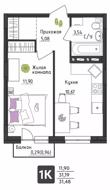 1-комнатная квартира: Пермь, Верхне-Вишерская улица, 40 (31.48 м) - Фото 0