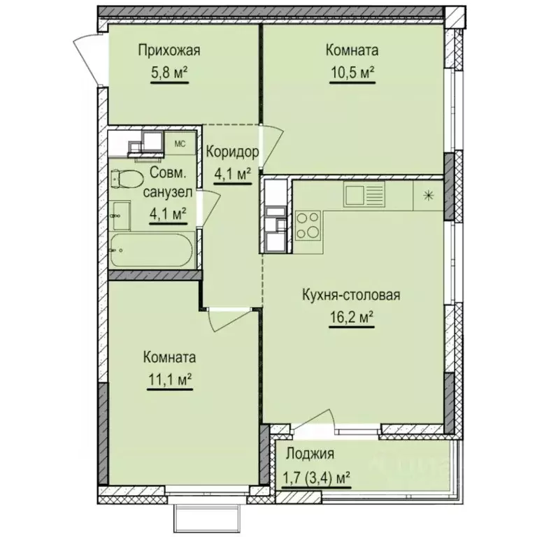 2-к кв. Удмуртия, Ижевск Восток СНТ, 112 (53.5 м) - Фото 0