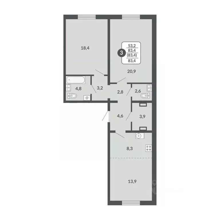 3-к кв. Кировская область, Киров Московская ул., 209 (83.4 м) - Фото 1