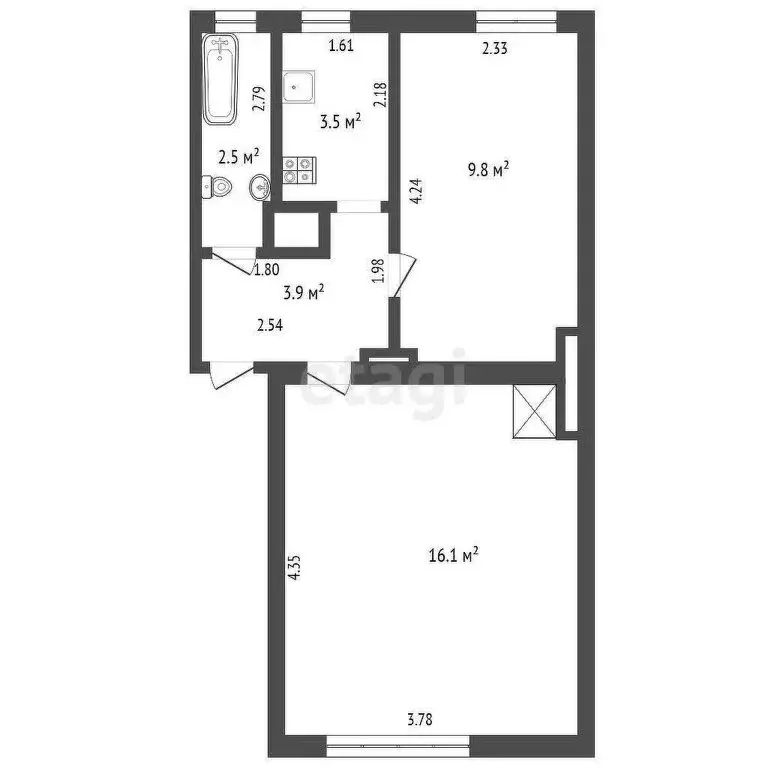 2-комнатная квартира: Калининград, улица Маршала Борзова, 20 (35.9 м) - Фото 0