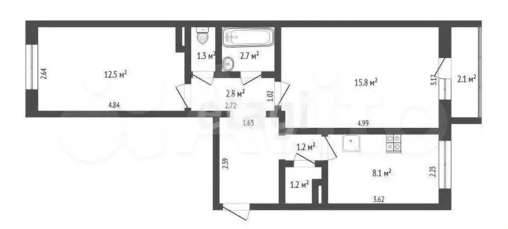 2-к. квартира, 50 м, 3/5 эт. - Фото 0