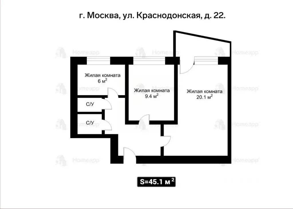 2-к кв. Москва Краснодонская ул., 22 (45.1 м) - Фото 1