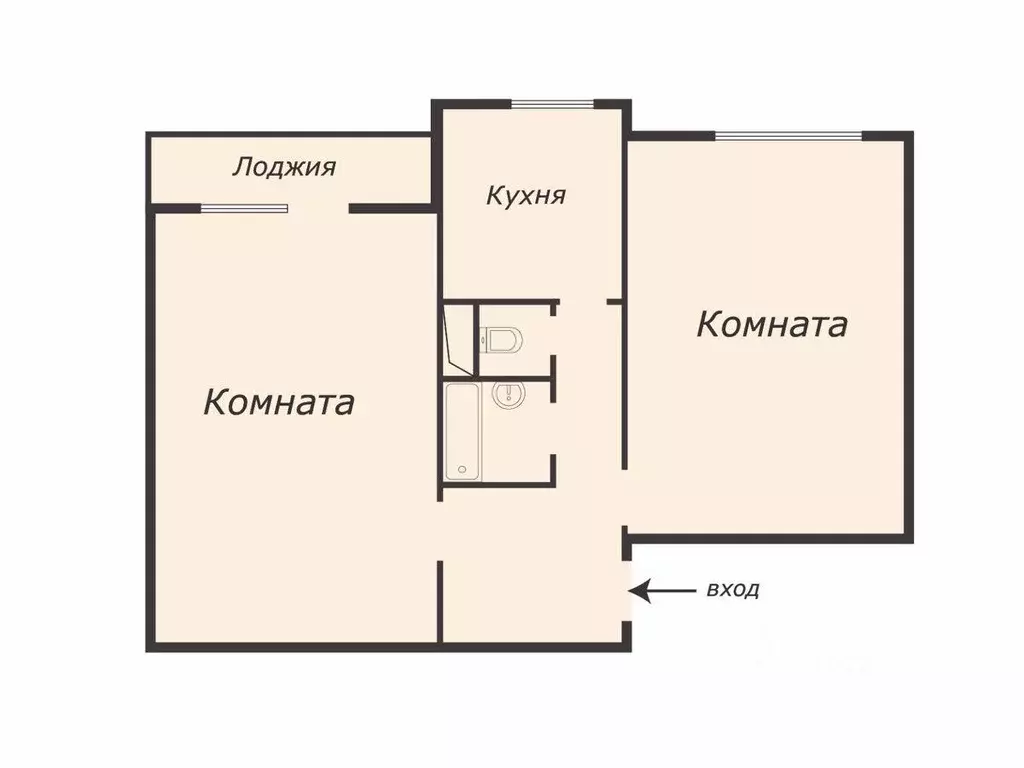 Квартира, 2 комнаты, 44.7 м - Фото 1