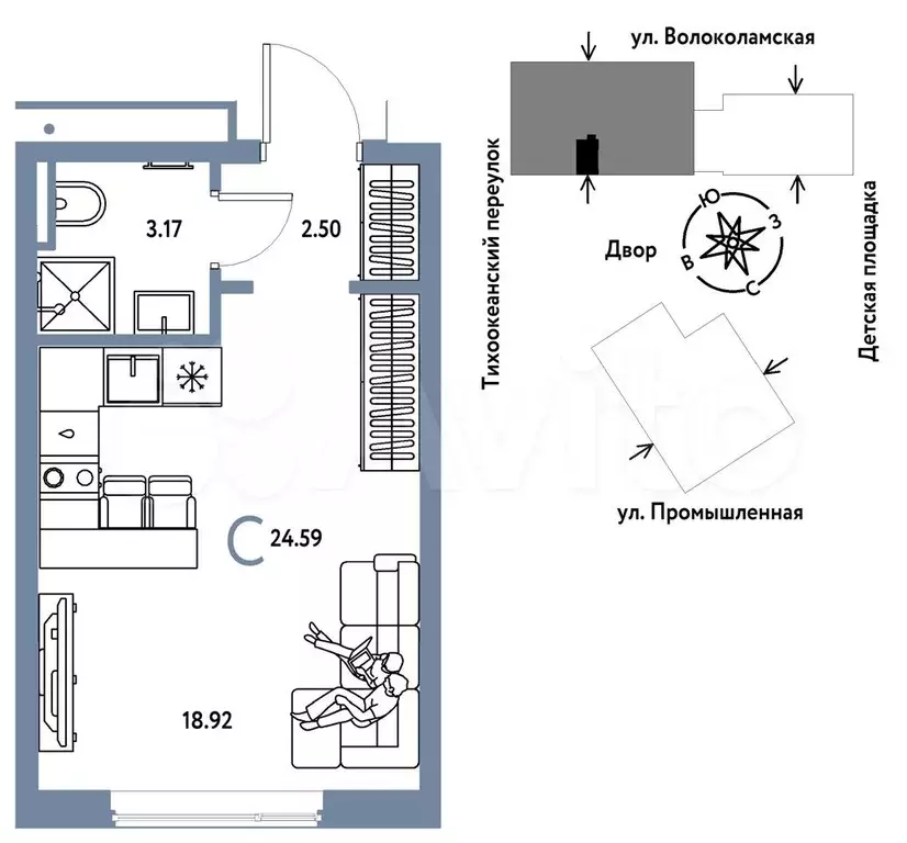 Квартира-студия, 24,6 м, 8/20 эт. - Фото 0