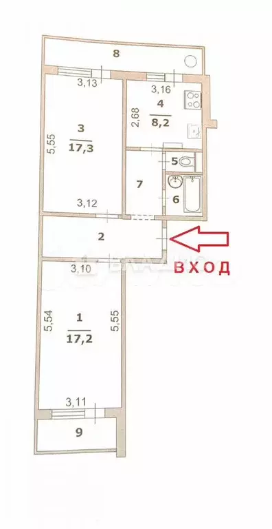 2-к. квартира, 58,3 м, 1/11 эт. - Фото 0