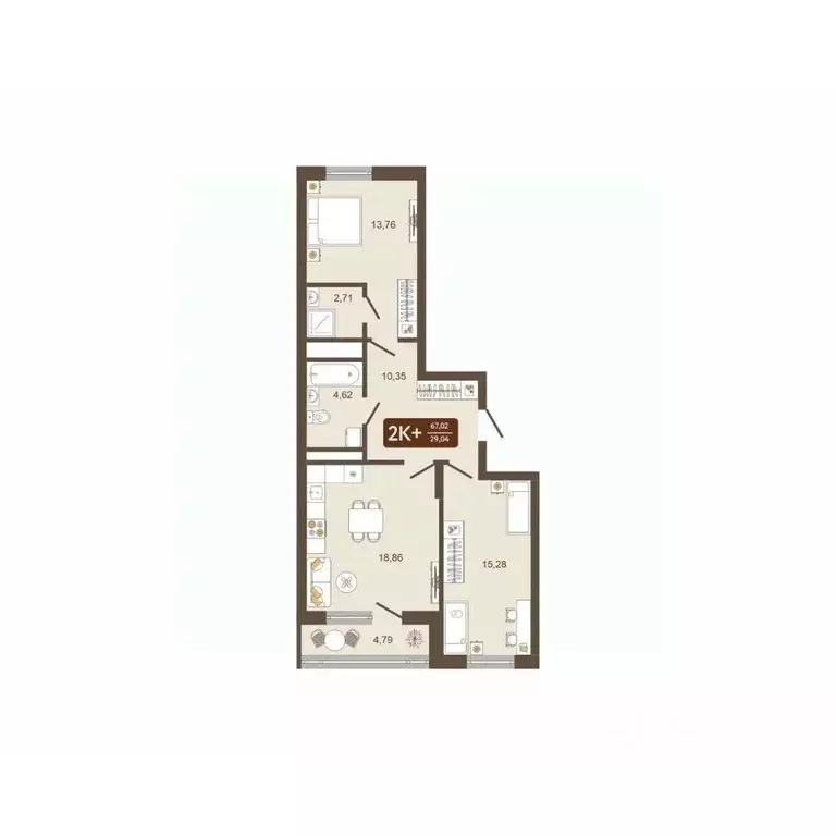 2-к кв. Кемеровская область, Новокузнецк Макеевская ул. (67.02 м) - Фото 1