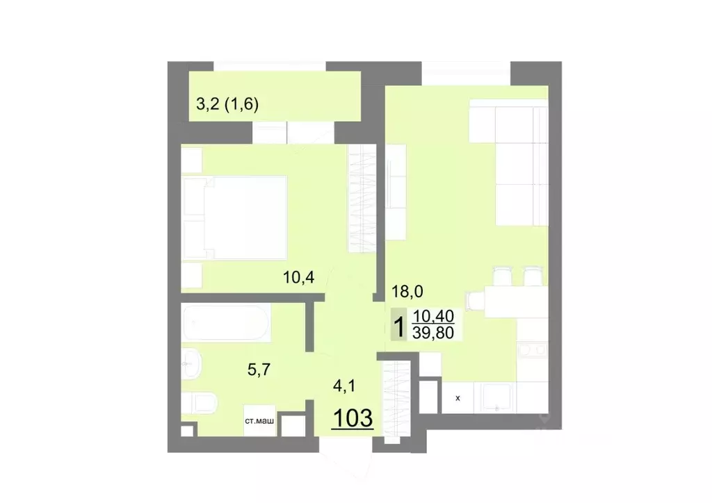 1-к кв. Свердловская область, Екатеринбург ул. Металлургов, 63/1 (39.8 ... - Фото 1