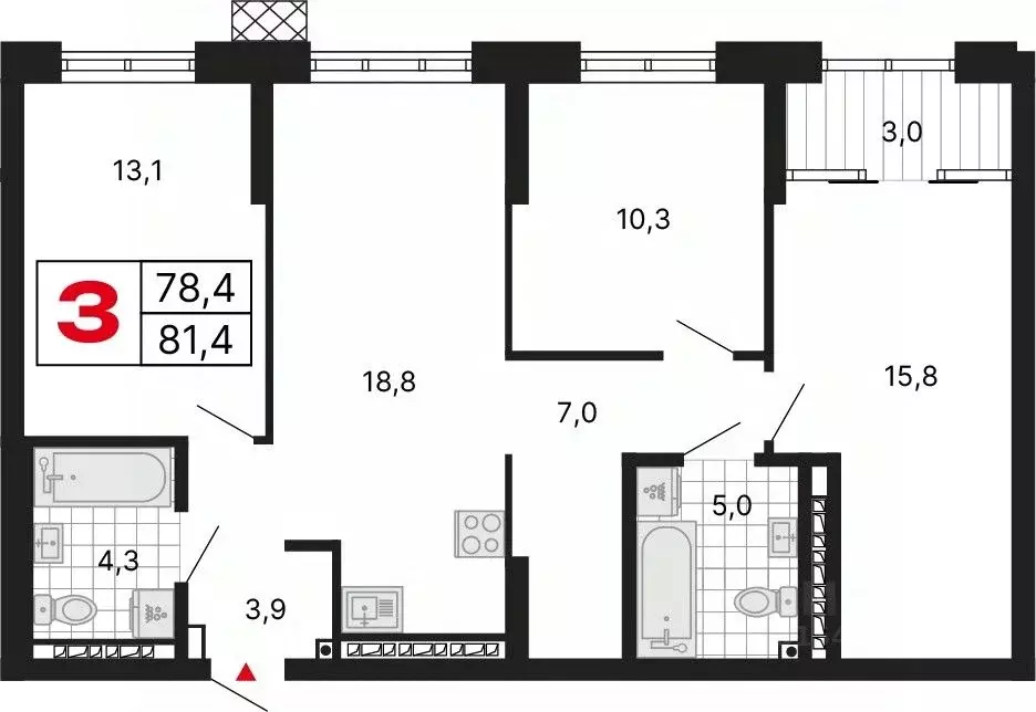3-к кв. Свердловская область, Екатеринбург ул. Шаумяна, 11 (81.48 м) - Фото 1