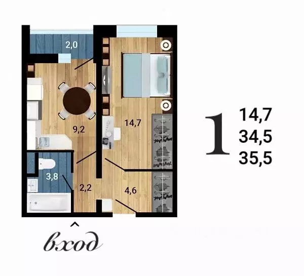 1-к кв. Воронежская область, Воронеж Ростовская ул., 18А (35.5 м) - Фото 1