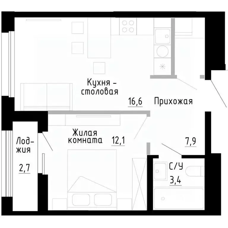 1-к кв. Приморский край, Владивосток 7Я жилой комплекс (41.4 м) - Фото 0