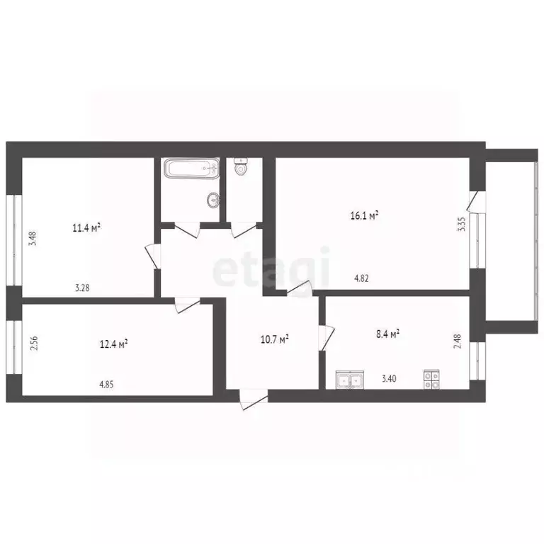 3-к кв. Вологодская область, Вологда ул. Мохова, 23 (65.0 м) - Фото 2