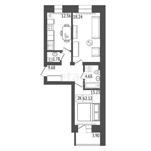 Продаётся 2-к квартира, 62.12 м - Фото 0