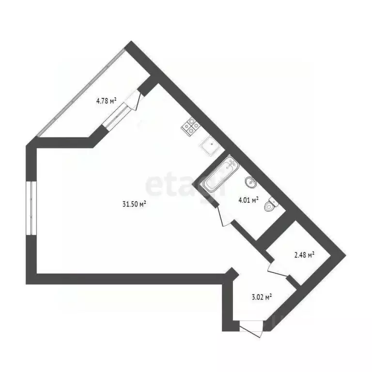 Студия Тюменская область, Тюмень ул. Тимофея Кармацкого, 7 (41.1 м) - Фото 1