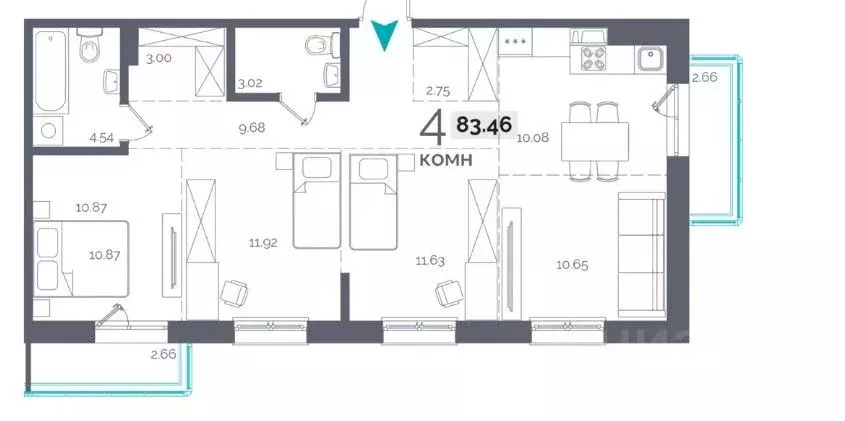 4-к кв. Иркутская область, Иркутск Пулковский пер., 29 (83.6 м) - Фото 2