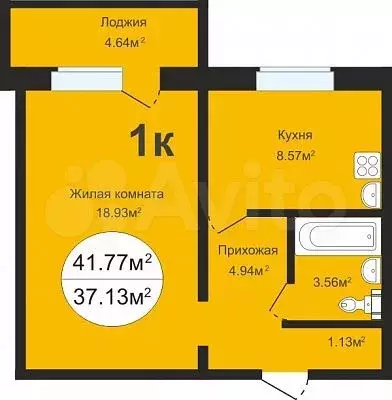 1-к. квартира, 37 м, 10/10 эт. - Фото 0