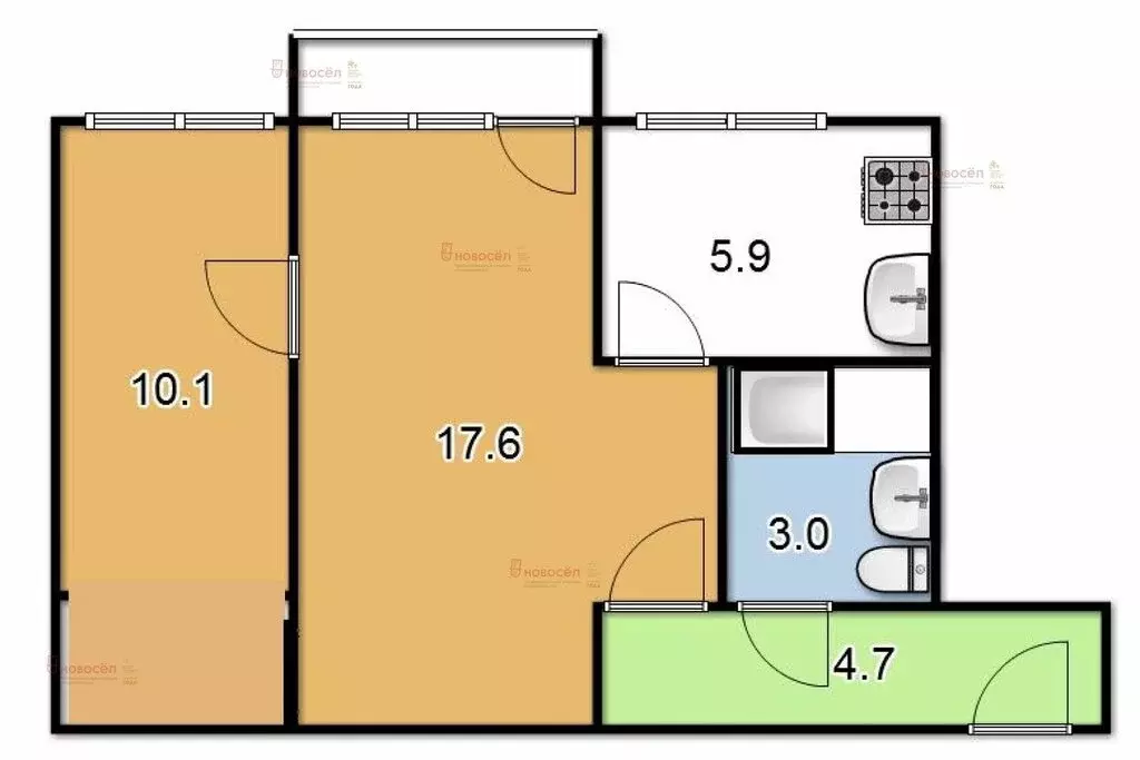 2-комнатная квартира: Екатеринбург, Комсомольская улица, 14 (45 м) - Фото 1