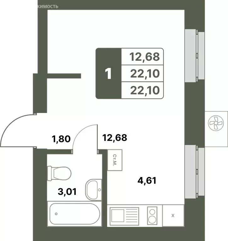 1-комнатная квартира: Уфимский район, село Миловка (22.1 м) - Фото 0