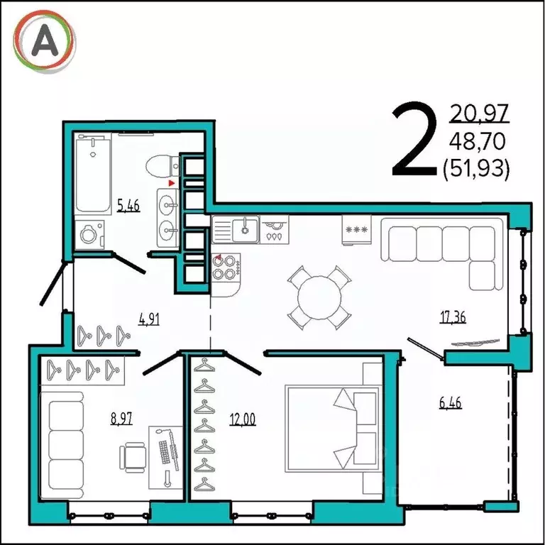 2-к кв. Брянская область, Брянск Бежицкая ул., 21Б (51.93 м) - Фото 0