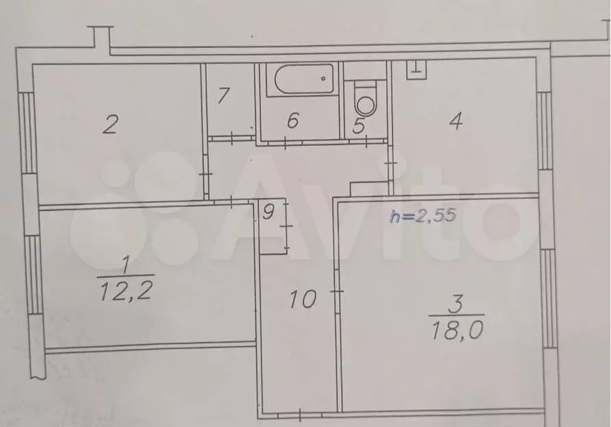 3-к. квартира, 64,1 м, 1/9 эт. - Фото 0