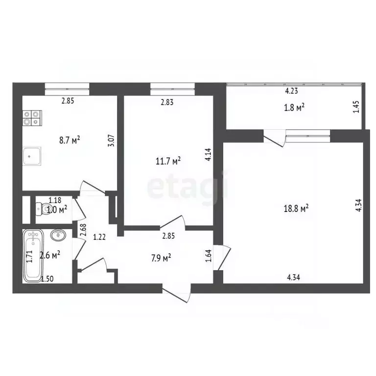 2-к кв. Забайкальский край, Чита Северный мкр, 58 (50.7 м) - Фото 1
