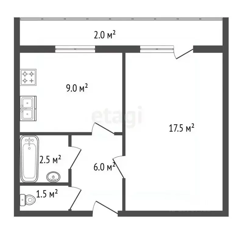 1-к кв. Санкт-Петербург ул. Ворошилова, 5К2 (38.5 м) - Фото 2