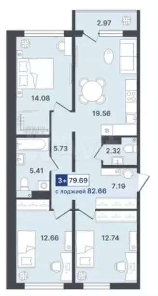 3-к. квартира, 82 м, 4/6 эт. - Фото 1