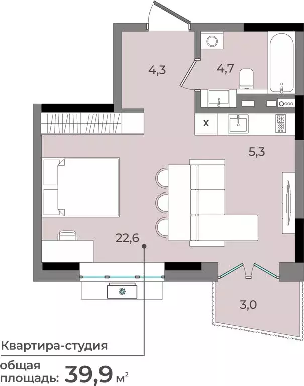 Квартира-студия: Ижевск, улица имени В.С. Тарасова, 6 (39.9 м) - Фото 0