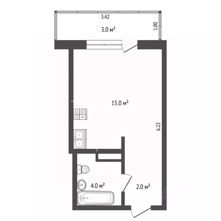 Студия Забайкальский край, Чита ул. Тимирязева, 23 (21.0 м) - Фото 1