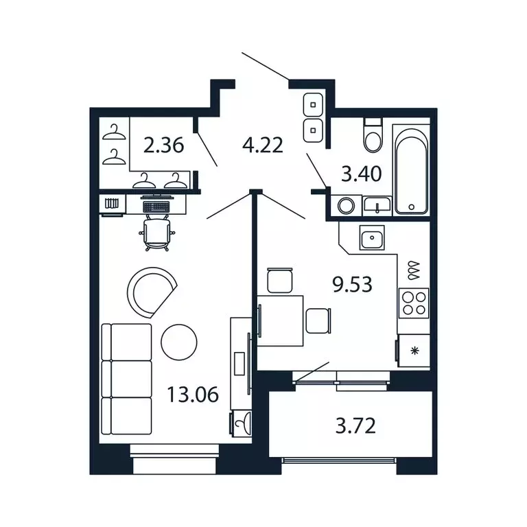 1-комнатная квартира: Новоселье, Центральная улица, 30к1 (32.2 м) - Фото 1
