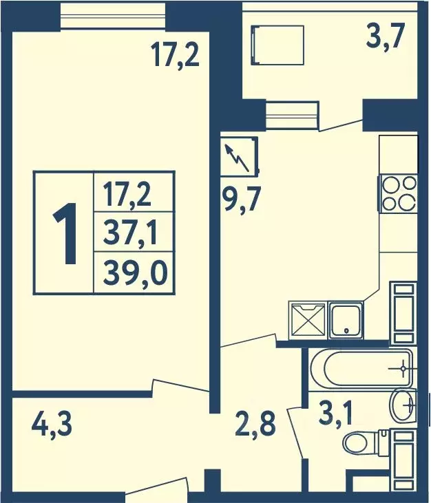 1-к кв. Башкортостан, Уфа ул. Мечтателей, 17 (38.9 м) - Фото 1